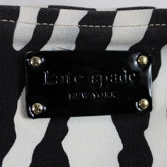 Kate Spade Fisher Island Black & White Zebra Print Canvas Shoulder Satch… - Picture 7 of 9
